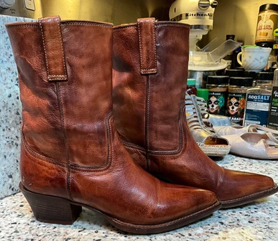 COLE HAAN COLLECTION ITALIAN BROWN LEATHER BOOTS WESTERN SIZE 6 B SNIP TOE - Image 1 of 4