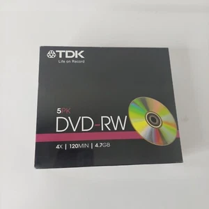 5k TDK DVD-RW 4x 4.7gb 120min (Pack of 5 Brand New Sealed) Made in Taiwan - Picture 1 of 7