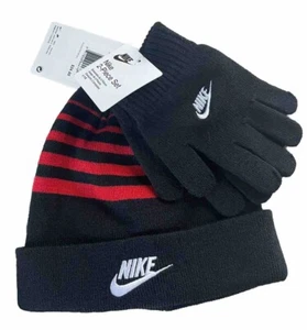 Nike Boys 8-20 Black & University Red Striped Hat & Black Logo Gloves ~MSRP $24 - Picture 1 of 5
