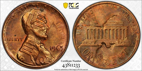 1965 Lincoln Penny Flip-Over Double Strike Mint Error MS62BN "Gold Shield" PCGS Cover