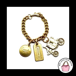 VINTAGE COACH Horse Carriage Brass Metal Chain Fob Bag Charm Keychain Hang Tag - Picture 1 of 2
