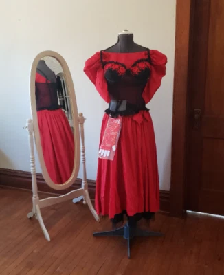 Victorian dress western saloon girl costume vintage 80s dress lace gloves corset - Image 1 of 4