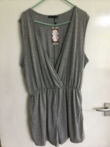 NWT Size 22 Jersey T-shirt Style Sleeveless Gray Wrapover Playsuit - By Boohoo
