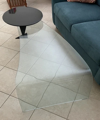 1970s-1980’s Post Modern Italian Waterfall Bent Glass Coffee Table-Custom Cover