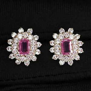 Chicly Blossom Pink Sapphire 1.80Ct 925 Sterling Silver Handmade Floral Earrings - Picture 1 of 6
