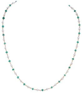 Gehna Jaipur Pearl & Emerald Faceted Beads Chain In Silver For Adults & Unisex - Picture 1 of 1