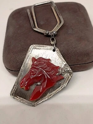 Portachiavi in argento 800 con testa di cavallo in pietra - Ely Creazioni  - Immagine 1 di 4