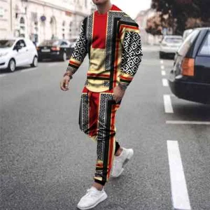 Men's Tracksuit Pant Set Men Sportsuits Print T-shirt Casual Streetwear Outfits - Picture 1 of 11