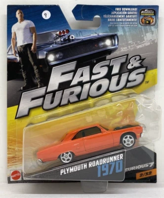 FAST & FURIOUS F7 1970 PLYMOUTH ROADRUNNER 1:55 MATTEL - MINT CARDED 009 - Image 1 of 2