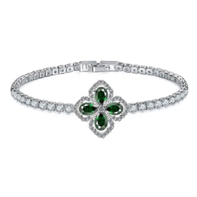 Deslumbrante Brazalete Cadena Plata Cuarzo Citrino Amatista Granate Trébol Cuatro Hojas Foto 1 de 4