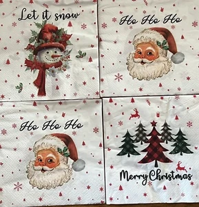 FOUR Paper BEVERAGE/COCKTAIL Decoupage Art Craft Napkins Christmas,Santa, trees - Picture 1 of 6