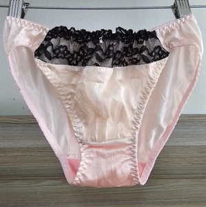 VTG Silky Nylon Panty Hi Leg Pink Bikini Sissy Black Lace Brief Sz. 6 Hip 36-39" - Picture 1 of 16