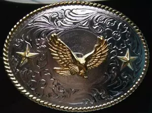 Nocona Two Toned Soaring Eagle and Stars Oval Belt Buckle 3757017 - Picture 1 of 3