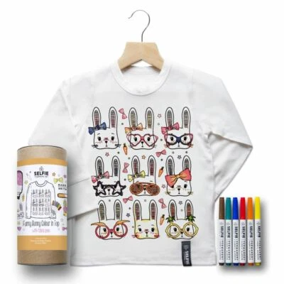 SELFIE CLOTHING CO. Divertente coniglietto colore nella parte superiore con penne in tessuto bambini ragazze arti e mestieri regalo pasqua