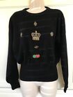 Vtg Meister Wool Blend Black Sz S Sweater Embroidered Crown Jewels Look L/S