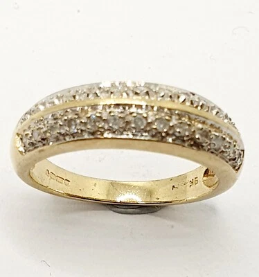 9ct Gold Diamond Double Rows Half Eternity 0.25ct Yellow Gold Ring Size O 3/4 - Image 1 of 4