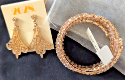 NWT 2028 1928 Jewelry Set Gold Tone Sparkly Chandelier Earrings & Wrap Bracelet - Image 1 of 4