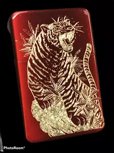 Taiga SAEJIMA LIGHTER red ice finish FREE ENGRAVING yakuza TIGER tattoo - Picture 1 of 3