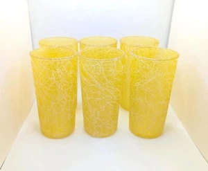 Set of 6 Vintage Yellow Spaghetti String Tumbler Drinking Glasses MCM Mid GIft - Picture 1 of 5