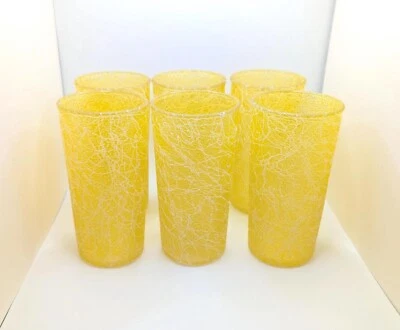 Set of 6 Vintage Yellow Spaghetti String Tumbler Drinking Glasses MCM Mid GIft - Image 1 of 4