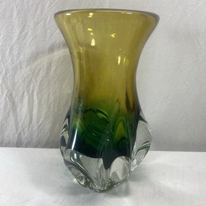 Vintage MCM Murano Style Glass Vase Hand Blown Hello & Green - Picture 1 of 10