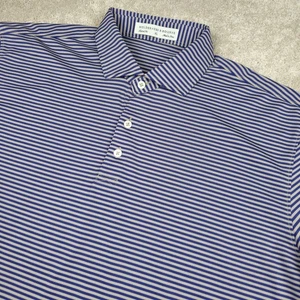 Holderness & Bourne Polo Shirt Mens XL Navy Fescue Striped Maxwell Golf Stretch - Picture 1 of 10