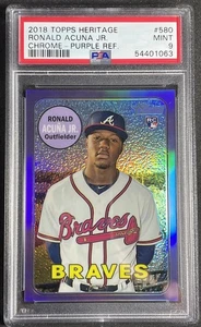 Ronald Acuna Jr. 2018 Topps Heritage Chrome Purple Refractor RC #580 PSA 9 - Picture 1 of 2