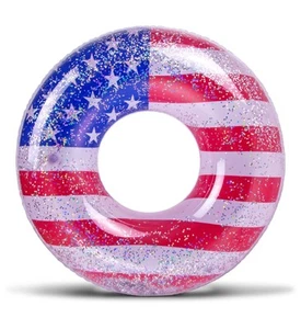 Inflatable USA Luxurious Ring Pool Float - Sparkling Silver Stars Confetti wi... - Picture 1 of 7