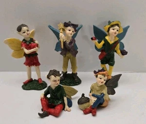 Juego de 5 hadas niño elfo plástico pintado a mano - Imagen 1 de 13