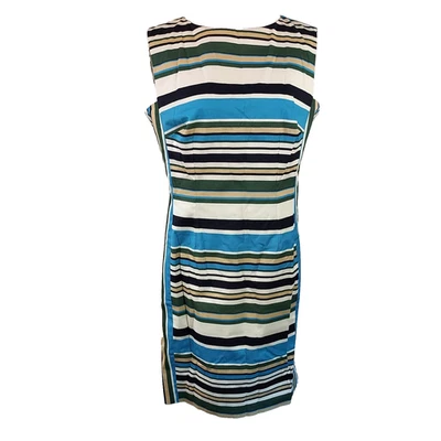 Vestido vaquero de lona Lands End para mujer talla 14 elástico forrado sin mangas a rayas Foto 1 de 4