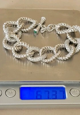 Pulsera Judith Ripka Plata 925 Esmeralda Diamonique Pavé Eslabón Grande Cadena 67 g. Foto 1 de 4