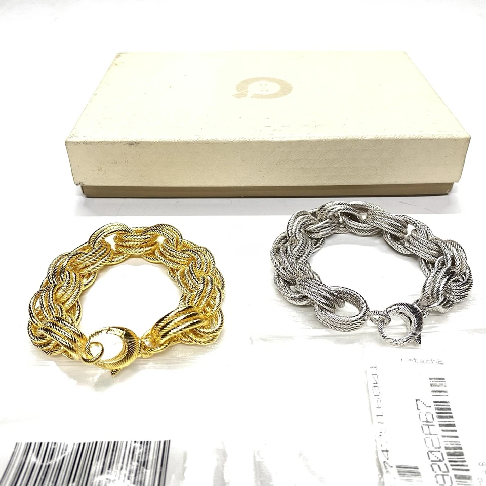Conjunto de pulseras texturizadas de triple eslabón de bronce de oro y plata Milor Italia talla pequeña Foto 1 de 4