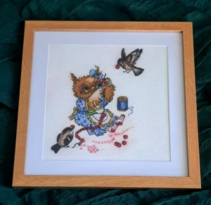 Finished Framed Cross Stitch Picture Lovely Funny Owl Craft Needle Beads Gift - Picture 1 of 4