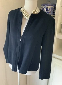 Emporio Armani Jacket, Size 44, Black Wool Knit, Pleated Back, Zipper - Picture 1 of 13