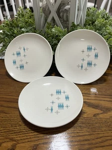 Set 3 piatti laterali da dessert Clemens anni 50 MCM Atomic Blue Aqua Small 6" - Foto 1 di 4