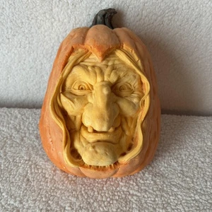 Vintage Halloween Kürbis Wandbild Hexe Gesicht Schaum handgeformt geschnitzt Dekor - Bild 1 von 14