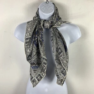 Unbranded Womens Square Scarf Black Gray Hand Rolled Medallion VINTAGE - Picture 1 of 11