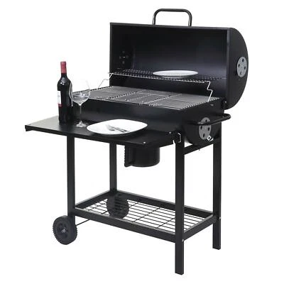 MENDLER Grillwagen Holzkohlegrill mit Deckel Ablage HWC-F70, Stahl schwarz 103x93x70cm