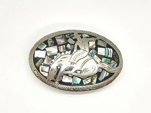 Sterling Silver Belt Buckle with Opal Inlay - Picture 1 of 5