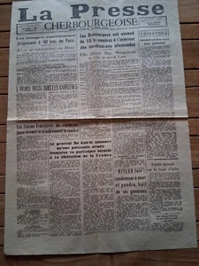 LA PRESSE CHERBOURGEOISE 09/08/1944 LIBERE MAY ROCQUENCOURT TILLY AU SUD DE CAEN - Picture 1 of 1