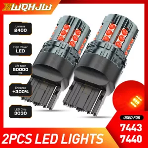 2PCS 7443 7440 LED Strobe Flash Blinking Brake Stop Tail Parking Light Bulbs Red - Picture 1 of 11