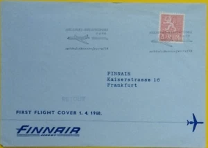 Finland FINNAIR First Flight Cover Helsinki to Frankfurt 1960-ZZIAA - Picture 1 of 8