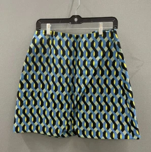 Cue in the City Blue & Yellow Geometric A-Line Mini Skirt Size 10 - Picture 1 of 4