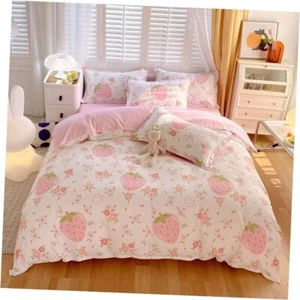 White Pink Duvet Covers Queen Size - Pink Strawberry Bedding Queen Comforter - Picture 1 of 7