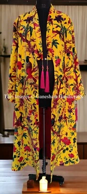 OFMD Amarillo Pájaro Terciopelo Banyan Tela Kimono Original OFMD Break Up Bata Chaqueta Foto 1 de 4