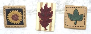 New Button Covers Set of 3 Square Autumn Leaf Flower Fall Sunflower Oak Maple - Picture 1 of 3