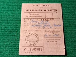 BILLET MATIÈRE - BON D'ACHAT PANTALON DE TRAVAIL - MAIRIE D'AUZANCES CREUSE 1946 - Imagen 1 de 2