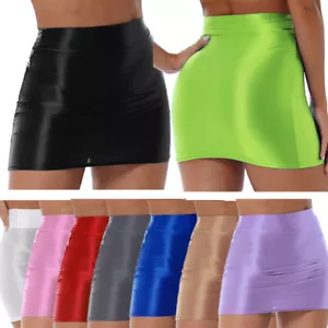 Bodycon-Minirock Damen glänzend Bleistift hohe Taille gewickelt Hüft Clubwear - Bild 1 von 113
