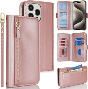 Compatible with iPhone 15 Pro Max Wallet Case for Women Men RFID Blocking PU - Picture 1 of 6