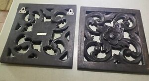 2 Carved Wall Panels 12” Square . NATURAL BROWN. Thai. Excellent Condition.